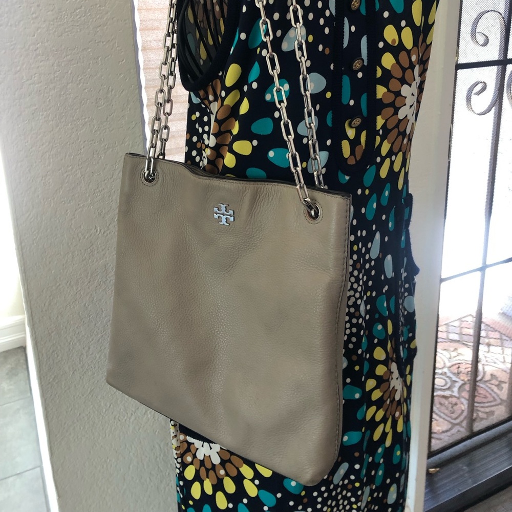 TORY BURCH Gray Leather Shoulder Bag